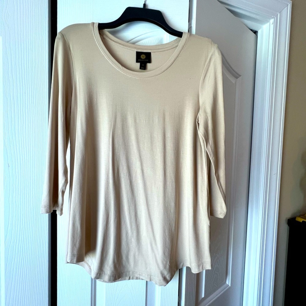 JM Collection Tees Tan Scoop Neck 3/4 Sleeve Top Size XS, NWOT